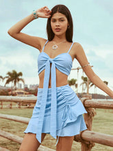 Women's Tie Strap Crop Top And Ruffle Hem Drawstring Skirt Set